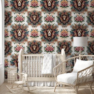 Papier Peint Lion mystique et rayonnement floral
