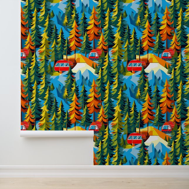 Papier Peint Little Red RV dans le camping Woods (Application)