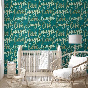 Papier Peint Live Laugh Love Faux Gold Letting Motif