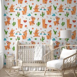 Papier Peint Llama et Cactus animal amusant