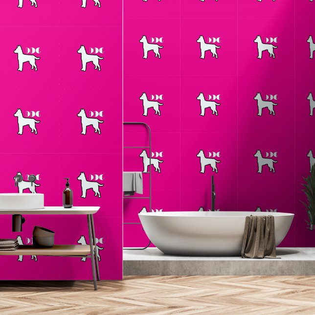 Papier Peint Logo de chien rose chaud chien animal (Salle de bain)