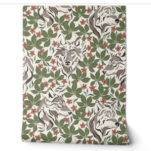 Papier Peint Loup fantaisiste et jardin feuillu de vert forêt