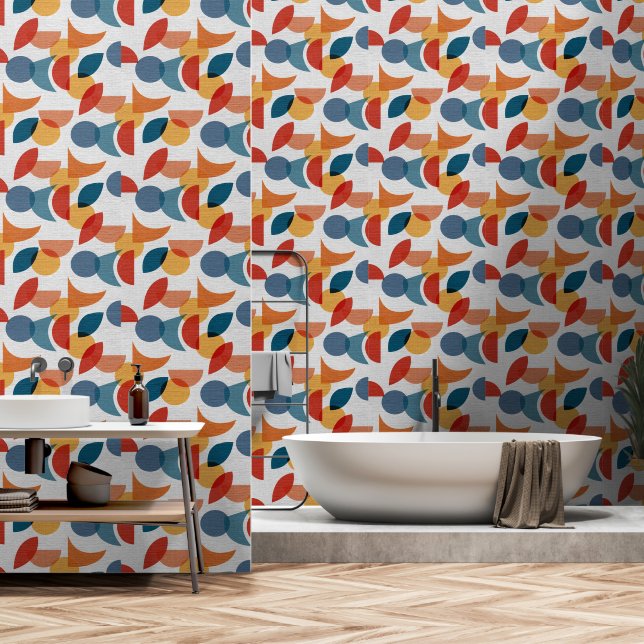 Papier Peint Lumineuse géométrique rétro Abstrait Moyen-siècle  (Salle de bain)