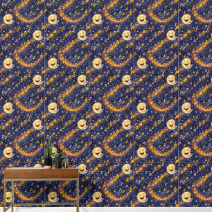 Papier Peint Lune dorée magique et motif étoiles fantaisiste ni