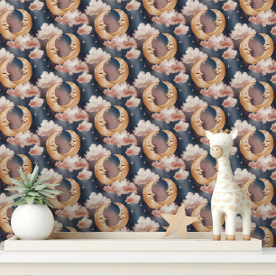 Papier Peint Lune et étoiles avec nuages