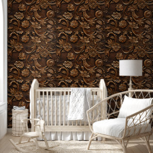Papier Peint Luxe Brown Chic Western Carving motif floral