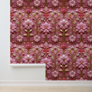 Papier Peint Luxueux Pink Gold Floral amovible