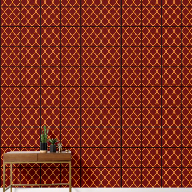 Papier Peint luxueux rouge et or géométrique 2 (Couloir)