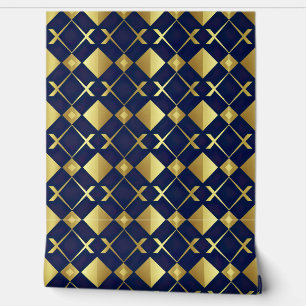 Papier Peint Luxuriant Or et Marine Géométrique