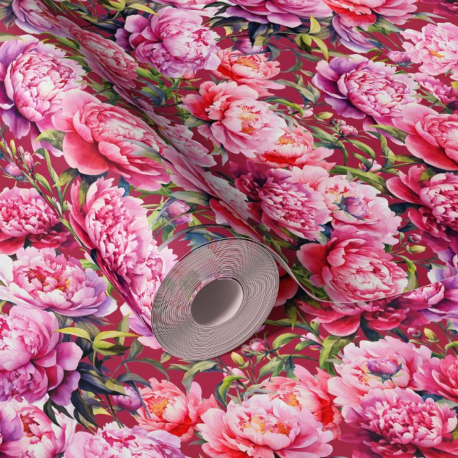 Papier Peint Magnifique Love Peonies sur Ruby Red (Créateur téléchargé)