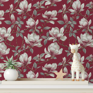 Papier Peint Magnolia Bourguignon Élégant à Décoller et Coller