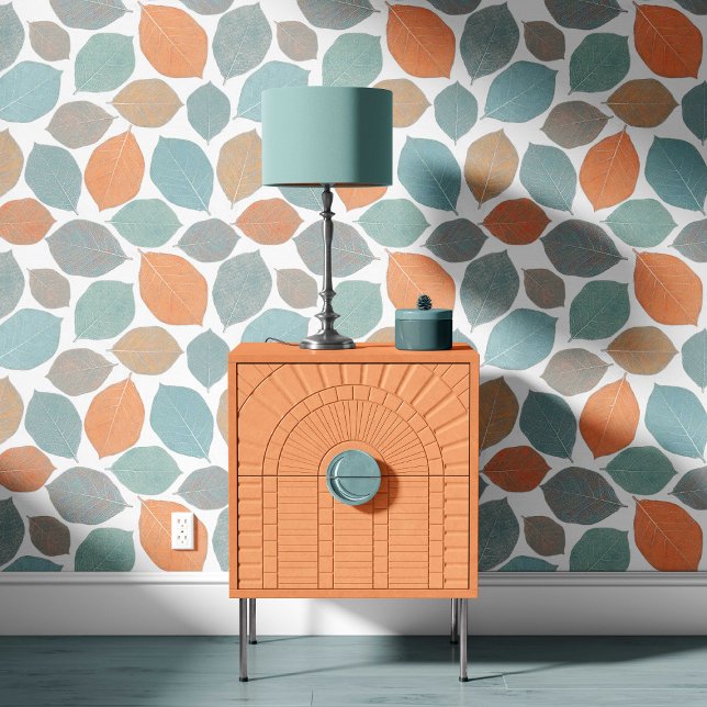Papier Peint Magnolia Leaf Mild Orange Teal Aqua Blue (Créateur téléchargé)