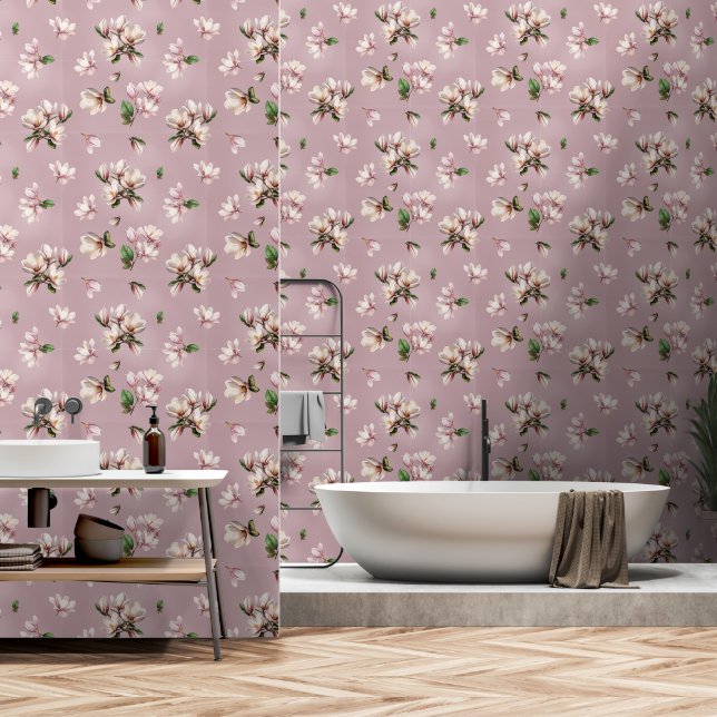 Papier Peint Magnolias on Mauve (Salle de bain)