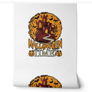 Papier Peint Maison Hantée Halloween Pleine Lune Citrouilles