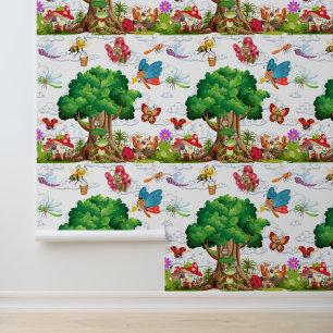 Papier Peint Maisonnette Enfants Insectes Mignon de la Forêt &