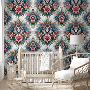 Papier Peint Mandala Lion & Rêve Floral
