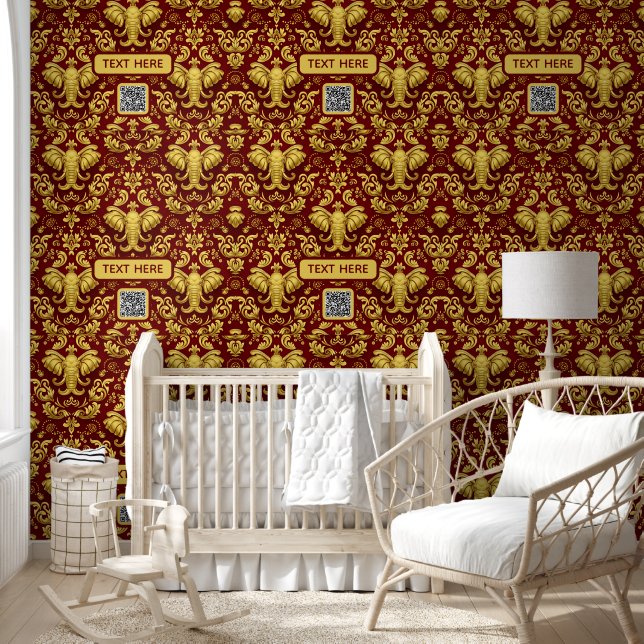 Papier Peint Mara Trumpeting Glory: Crimson & Gold Regal Elepha (Enfants)