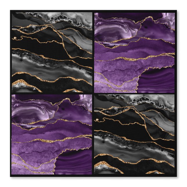 Papier Peint Marbre Agate Damier Noir et Violet  (Recto)