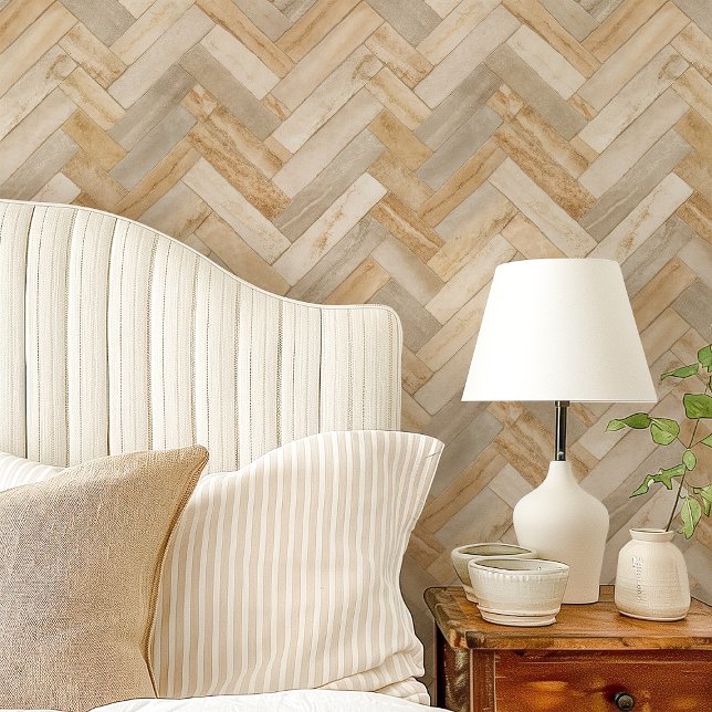Papier Peint Marbre beige et crème Chevron Herringbone (Créateur téléchargé)