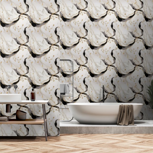 Papier Peint Marbre blanc d'or (Salle de bain)