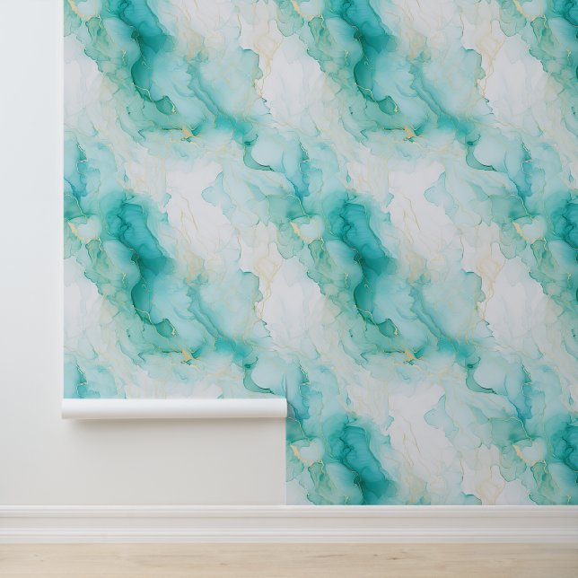 Papier Peint Marbre d'or blanc Aqua (Application)