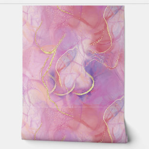 Papier Peint Marbre et Grains d'or couleur Pinkish luxueux