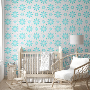 Papier Peint Marguerite délicate blanche et turquoise, motif à