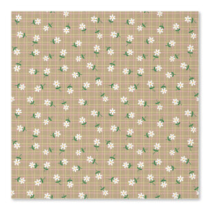 Papier Peint Marguerites sur Carreaux Marron (échelle moyenne)