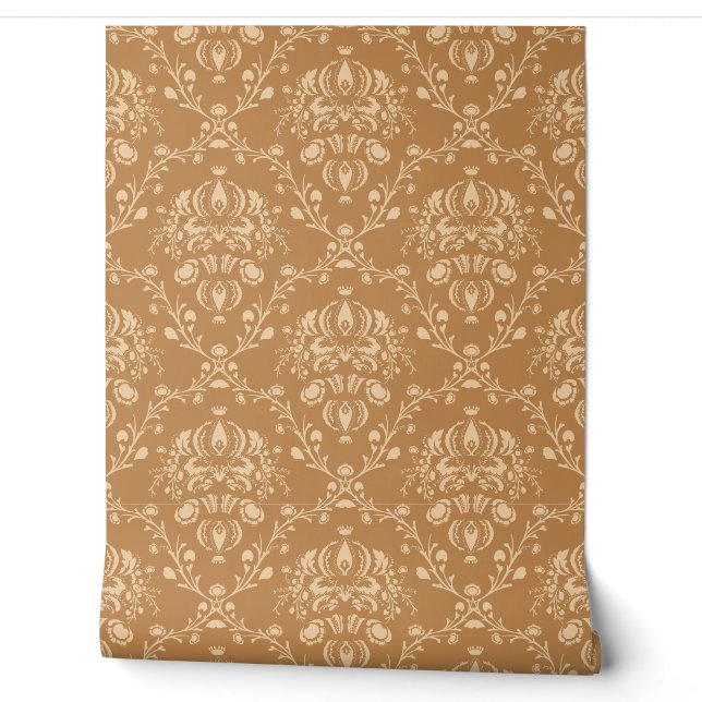 Papier Peint Marron Moka Damassé (Déroulement)