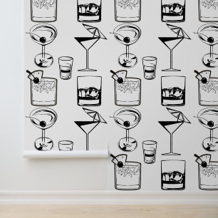 Papier Peint Martini et cocktails Black and White Modern Drink