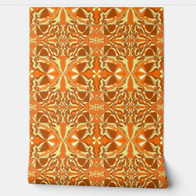 Papier Peint Mazipoodles 3D Damask - Burning Orange Brown (Déroulement)