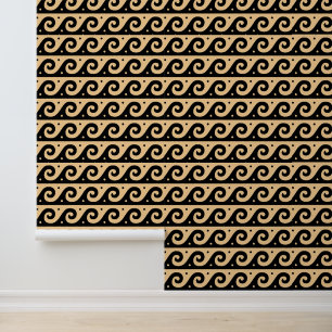 Papier Peint Méandre Grec, Motif de Vague Méditerranéen, Marron