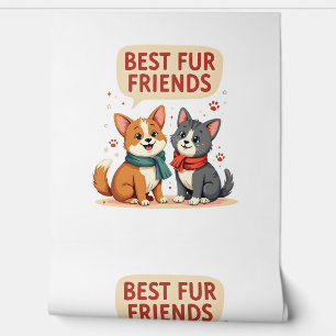 Papier Peint Meilleurs amis en pelage vintage mignon chat et ch