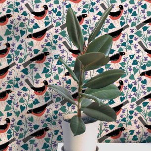 Papier Peint Merle américain Anémone violette Oiseau Fleur