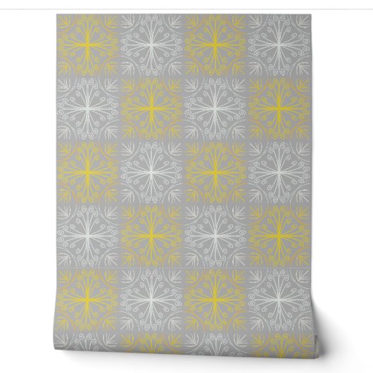 Papier Peint Metallic flower tile gray background (Déroulement)