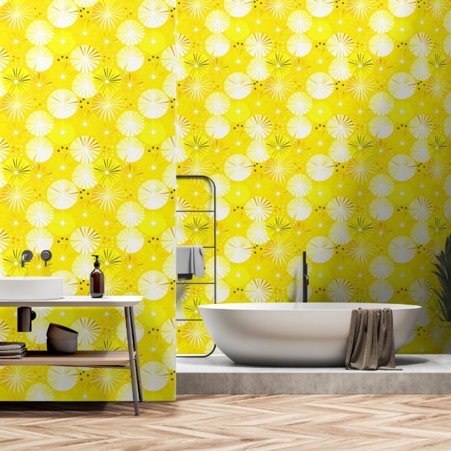 Papier Peint Mi-siècle Moderne Starburbs Jaune (Salle de bain)