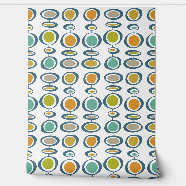 Papier Peint Mi-siècle Vert Turquoise Bleu Cercles Abstraits (Déroulement)