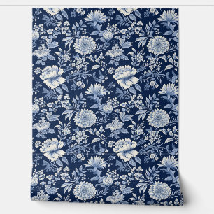 Papier Peint Midnight Blossom Petite - Bleu et blanc