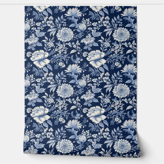 Papier Peint Midnight Blossom Petite - Bleu et blanc
