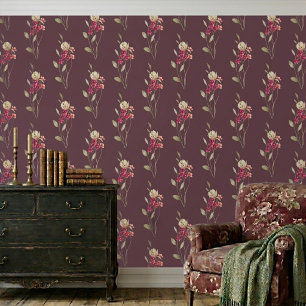 Papier Peint Mignon motif floral à l'aquarelle mauve fantaisist