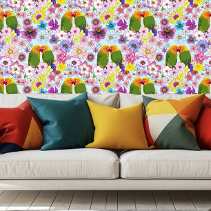 Papier Peint Mignonne Amoureux Oiseaux Tropicaux Fleurs Oiseau