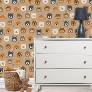 Papier Peint Mignonne tête d'ours enfants motif