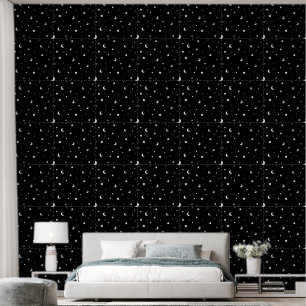 Papier Peint Mignonnes Lunes et Étoiles en noir et blanc