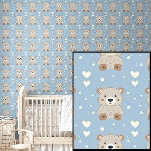 Papier Peint Mignons Nounours blancs Étoiles & Coeur Brown sur