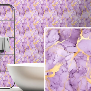 Papier Peint Milieu clair Mauve violet or marbré