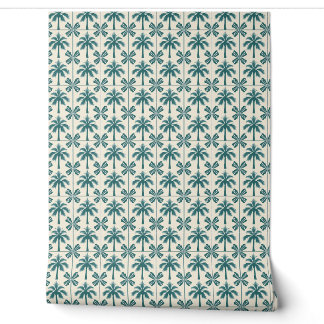 Papier Peint Mini d'évasion de palme tropicale - Vert, Beige -