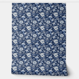 Papier Peint Mini en fleurs de minuit - Bleu et blanc