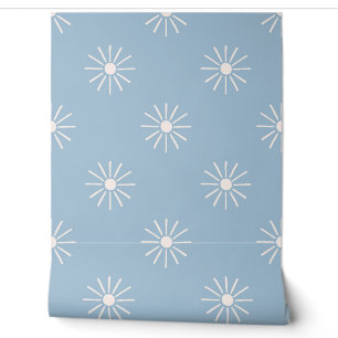 Papier Peint Minimaliste Soleil Éclaté Bleu Poussiéreux et Crèm