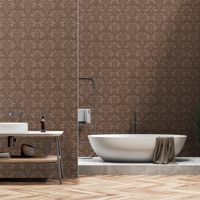 Papier Peint Mocha Mousse Brown Boho Art Déco Shell (Salle de bain)