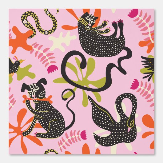 Papier Peint Mod Abstract Primitive Cats & Dogs Pattern pink (Recto)